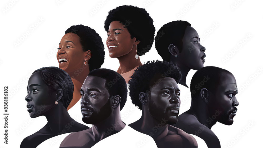 Chromatic Group of black people, black individuals, isolated on ...
