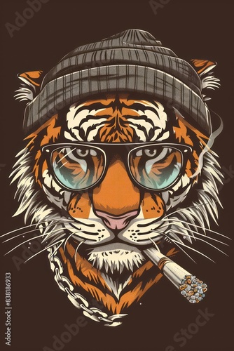 Stylish tiger with glasses and a beanie