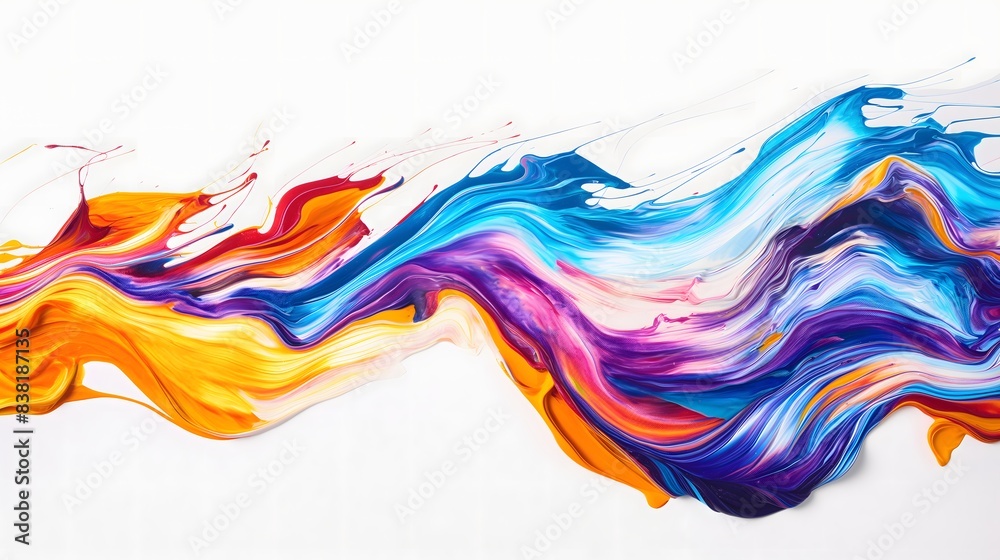Fototapeta premium 8. Visualize a dynamic image of a colorful wave of paint sweeping across a blank canvas, its fluid motion and bold colors evoking a sense of joy and spontaneity, portrayed in a 16:9 format with space