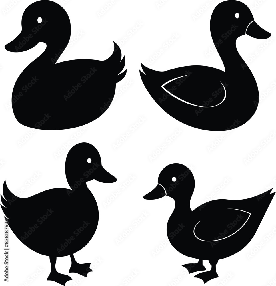 4 Duck vector silhouette on white background 4 Duck vector silhouette on white background