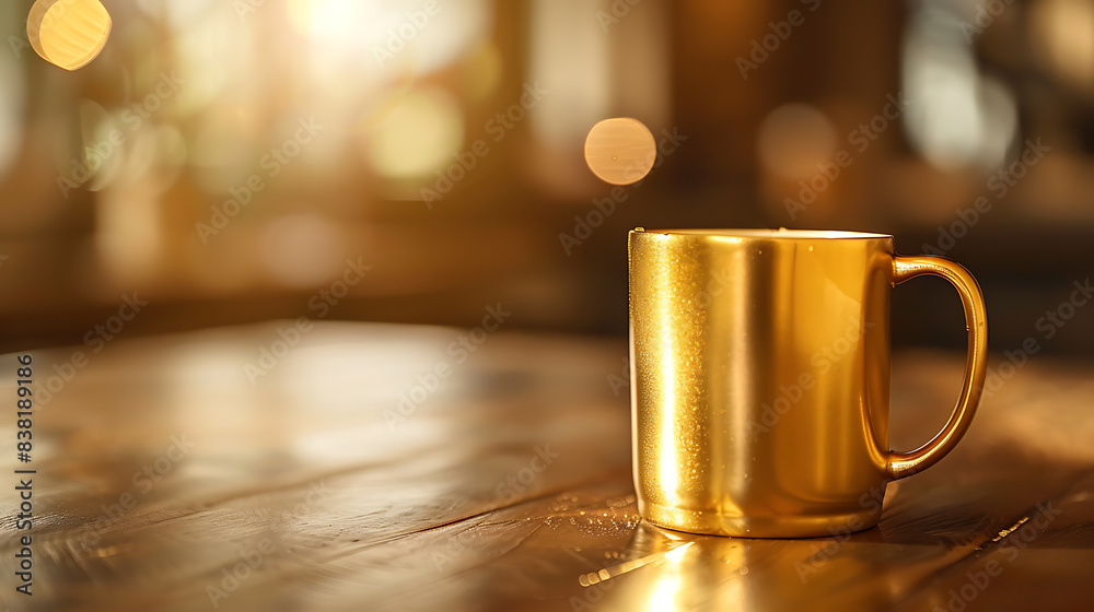 Golden coffee mug The beauty of the container creates the mood for drinking Golden coffee mug The beauty of the container creates the mood for drinking
