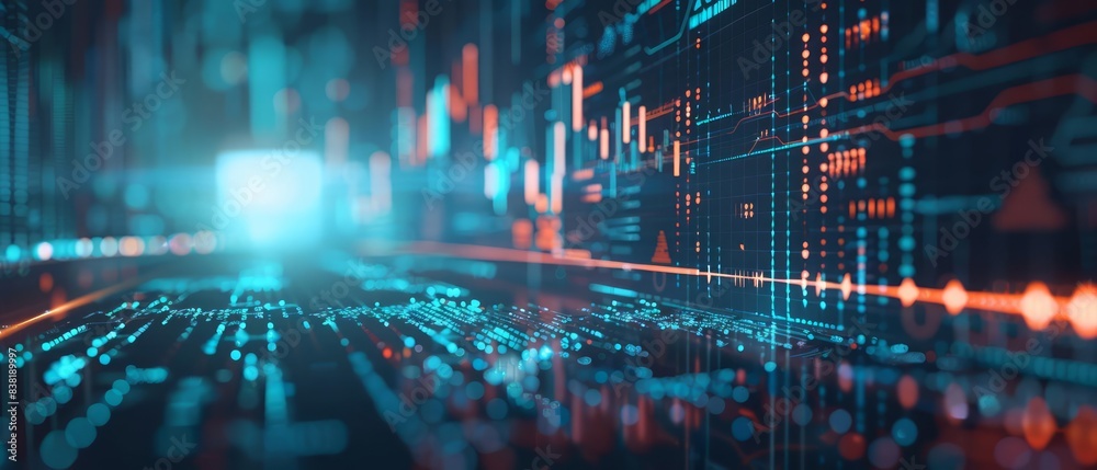 Naklejka premium Technological Background With Graphs And Global Stock Market Concepts For Business And Finance Web Banner