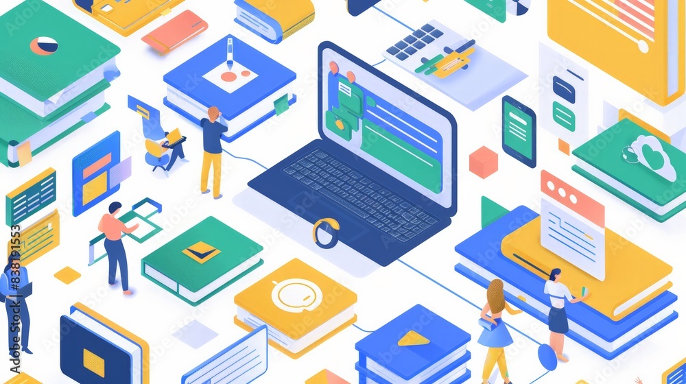 Virtual Education Platform: Illustrate a virtual education platform with online classes, interactive learning tools