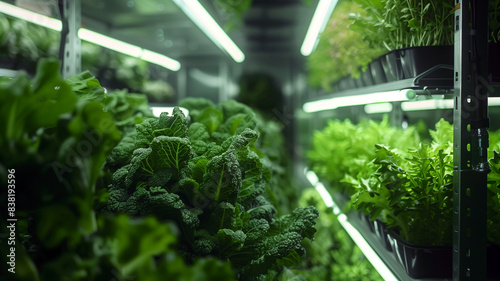 Lush Green Vegetables in Indoor Hydroponic Garden