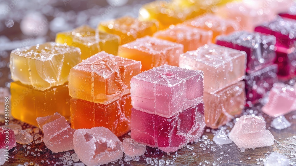 Turkish Delight holiday candy close-up. ramadan kareem. Eid mubarek sugar close up Turkish Delight holiday candy close-up. ramadan kareem. Eid mubarek sugar close up