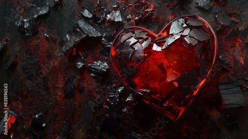 8. Visualize a stirring visualization of a heart torn apart by infidelity, its shattered pieces representing the shattered dreams and broken trust that often accompany such betrayal, depicted in a
