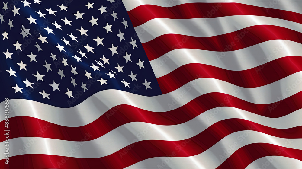 Obraz premium The American flag proudly waves in the air, symbolizing patriotism and unity among its citizens.