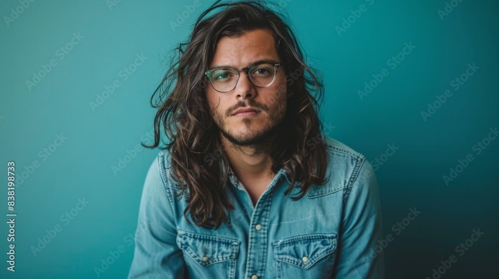 man with long hair, glasses and a denim shirt generative ai man with long hair, glasses and a denim shirt generative ai