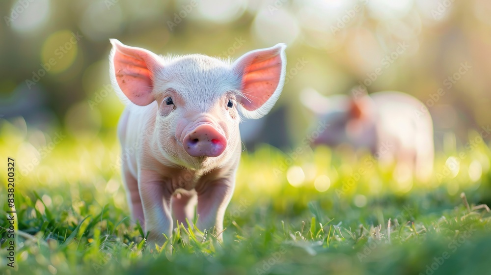 A pig standing on the grass. Biological concepts A pig standing on the grass. Biological concepts