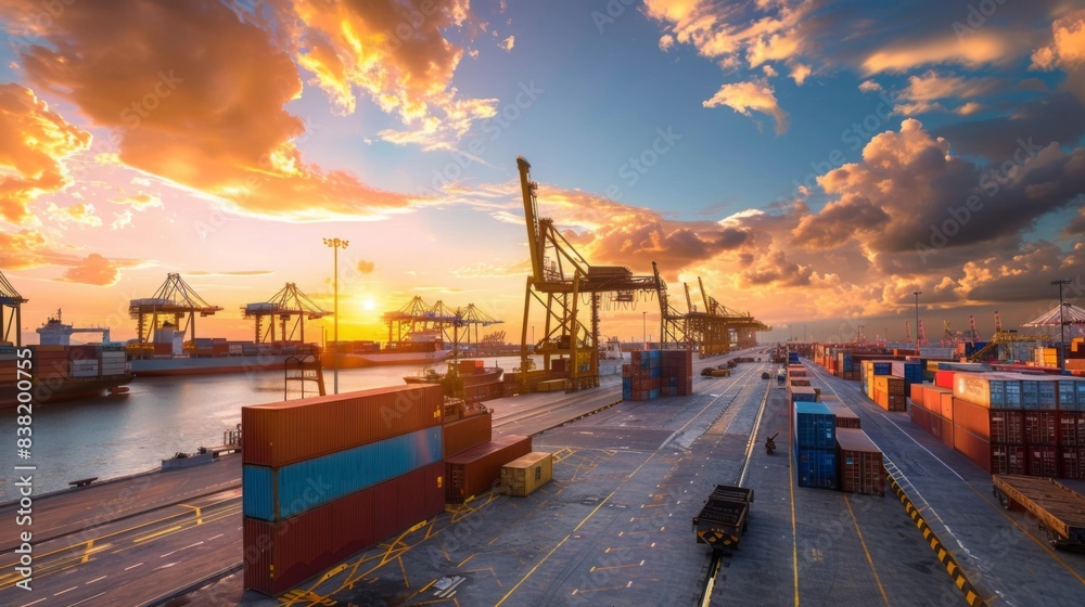 Major port facility construction, featuring shipping docks and ...