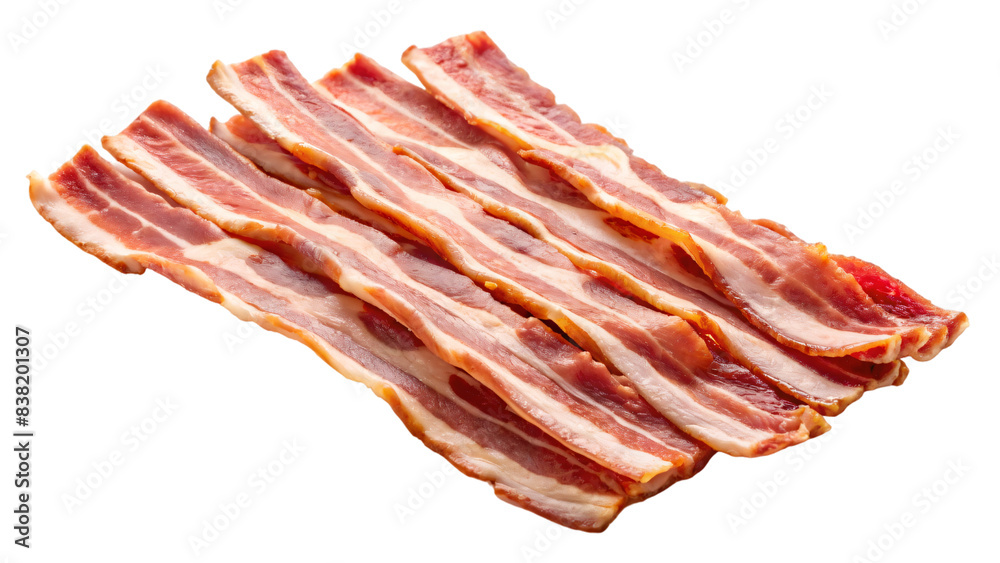Close-up of bacons on a white background, ready for a delicious smoked Close-up of bacons on a white background, ready for a delicious smoked
