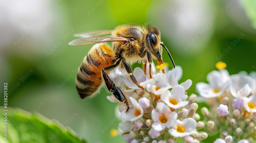Bee pollinating the flowers of the crown of Christ plant Bee pollinating the flowers of the crown of Christ plant