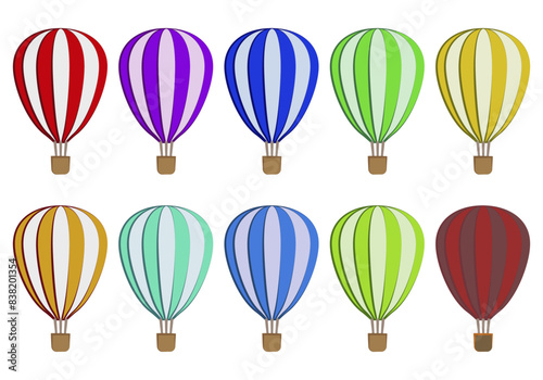 Globos aerostáticos de color verde, azul, morado, rojo y amarillo