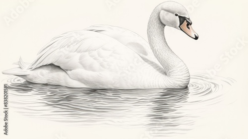 A simple pencil drawing of an elegant swan on white paper 