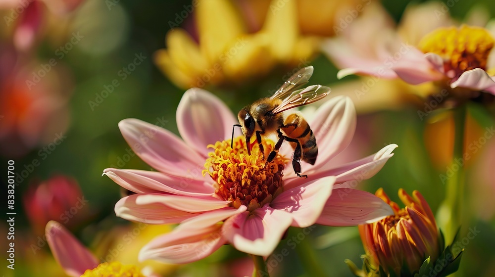 Bee pollinating the flowers of the crown of Christ plant Bee pollinating the flowers of the crown of Christ plant