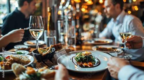 Business lunch in a stylish restaurant setting