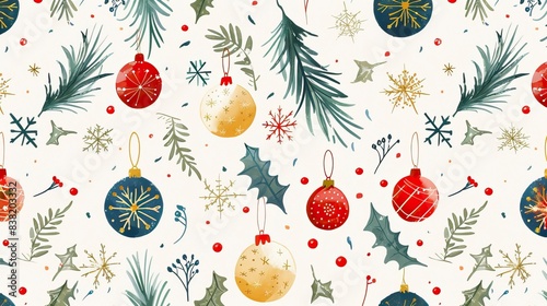 Beautiful Xmas pattern with ornaments. Christmas wrapping paper concept