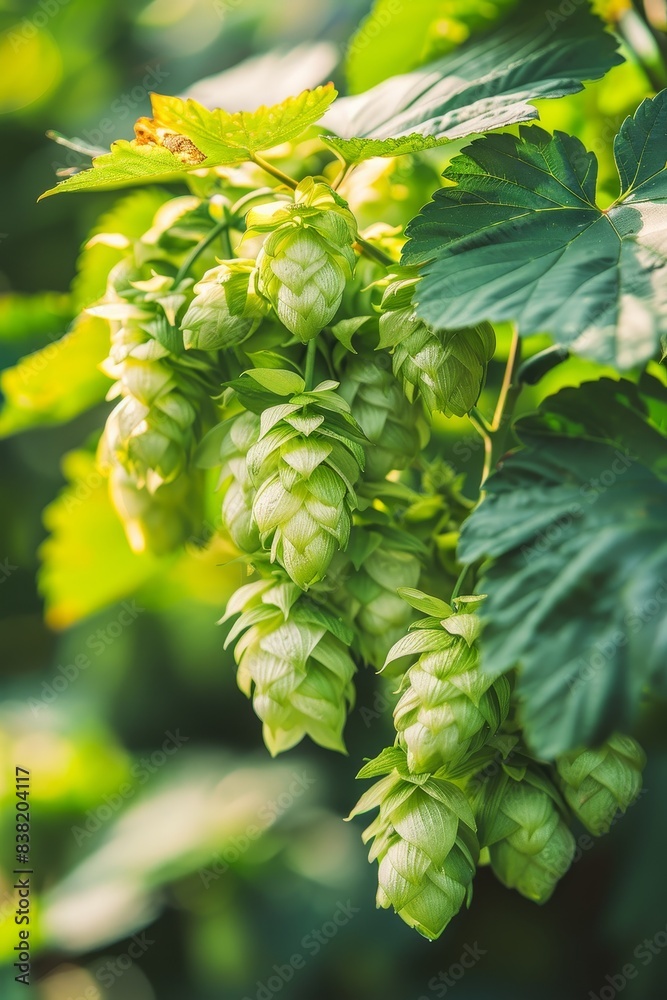 a bunch of green hops (Humulus lupulus) growing on the mother plant a bunch of green hops (Humulus lupulus) growing on the mother plant