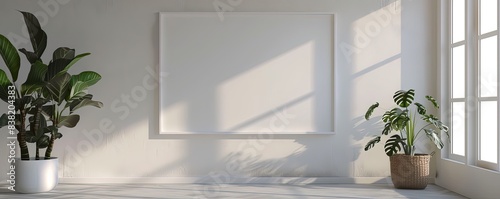 Minimalist Interior with Plants and a Blank Canvas, frame mockup, 3d render, 3d illustrations.