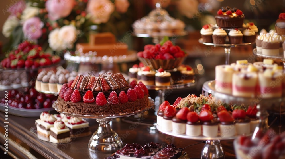 Indulgent Delights: A Stunning Dessert Table Overflowing with Decadent Cakes, Tarts, and Pastries as Edible Masterpieces Indulgent Delights: A Stunning Dessert Table Overflowing with Decadent Cakes, Tarts, and Pastries as Edible Masterpieces