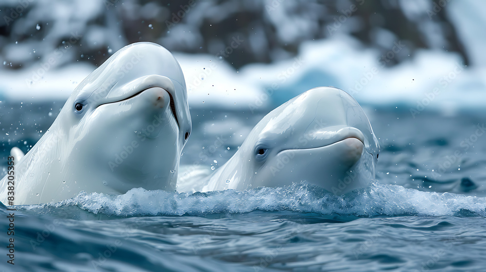 Obraz premium Beluga Whales, the beauty of white in the water