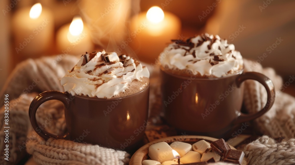 Cozy Winter Vibes: Indulgent Hot Chocolate with Whipped Cream and Blankets Cozy Winter Vibes: Indulgent Hot Chocolate with Whipped Cream and Blankets