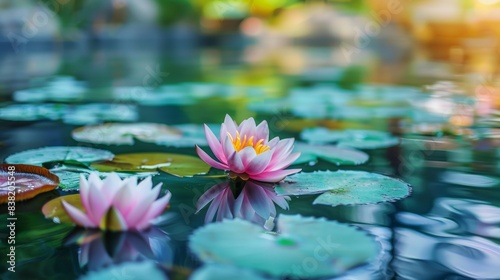 Pink Water Lily on Pond