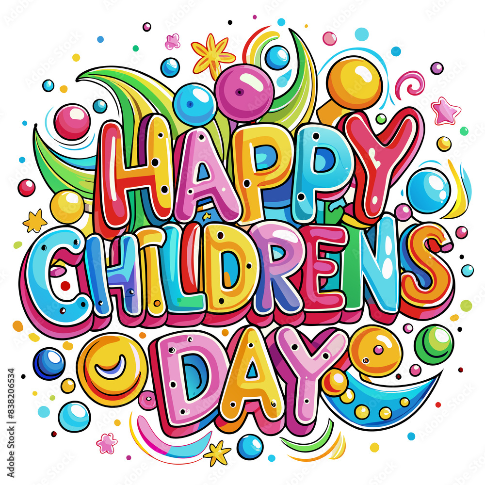 beautiful colorful inscription happy children's day