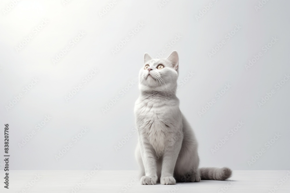 Portrait of a funny american curl cat on minimalist or empty room background