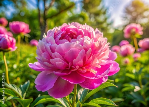 Big blooming pink peony flowers in a garden on a sunny day   Peony  Sorbet  Paeonia Lactiflora Hybriden Sorbet  pink  flowers  spring  garden  sunny day  nature  beautiful  blooming  vibrant