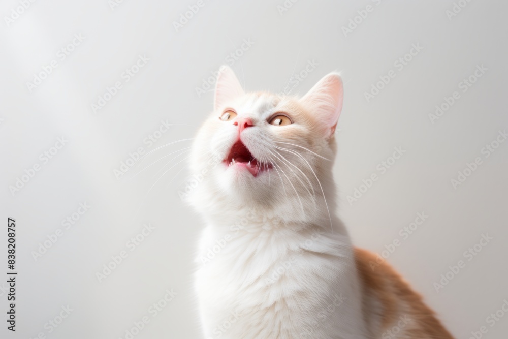Portrait of a happy cymric cat in minimalist or empty room background Portrait of a happy cymric cat in minimalist or empty room background