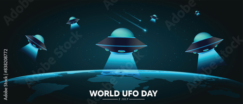 world UFO day 2 July Alien spaceships Arrival vector poster