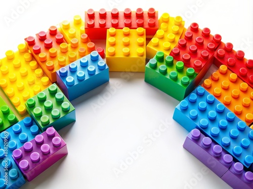 Colorful rainbow toy bricks on white background  education concept   pile  colorful  rainbow  toy bricks  isolated  white background  Lego blocks  building  construction  creativity  fun