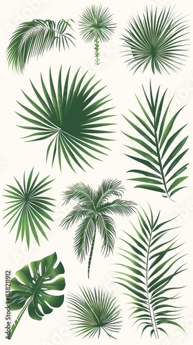 Beautiful palm tree leaf set silhouette background vector illustration © NabilBin