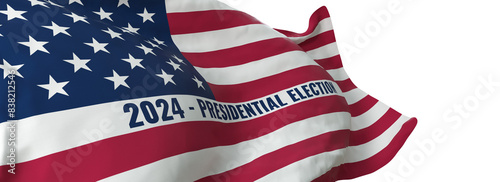 text 2024 - presidential election - written on an American flag - 3D rendering