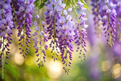 Wisteria flower branch with delicate purple blooms  Wisteria  flower  branch  purple  blooms  nature  spring  garden  botanical  vine  beautiful  floral  plant  outdoor  fragrant  summer