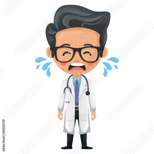 Crying doctor symbolizing the humanity and vulnerability of healthcare professionals, highlighting the emotional stress and mental burden they face in their daily work. Health and medicine concept