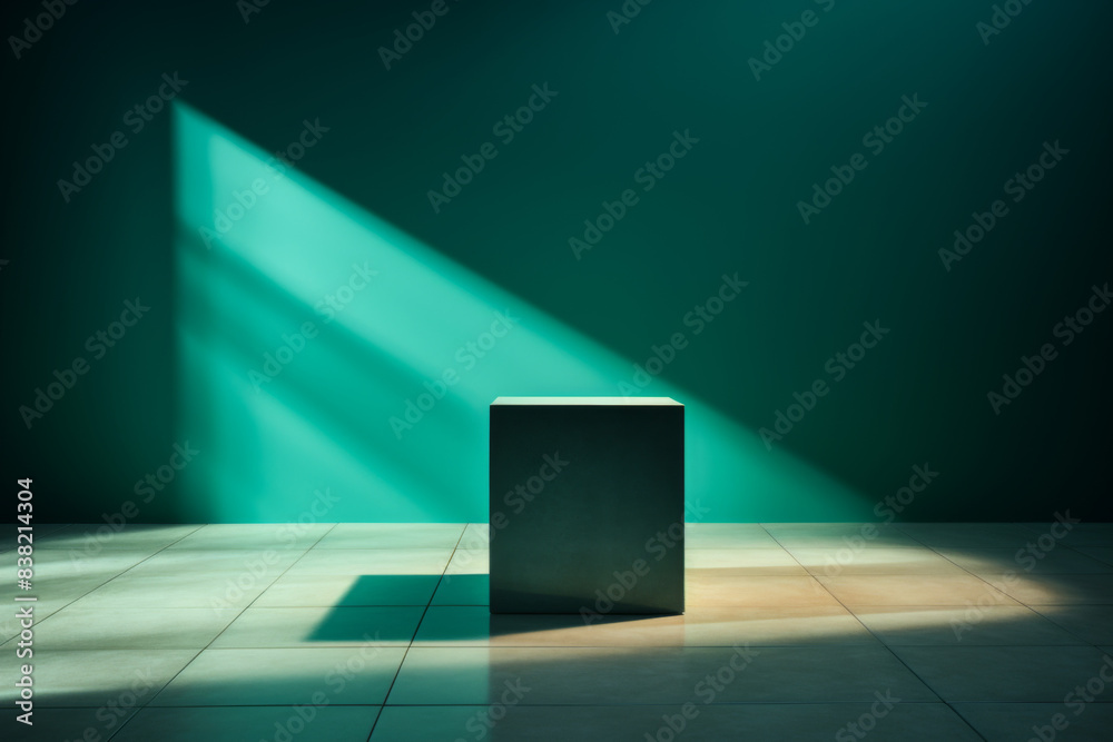 A box is sitting in a room with a green wall and a window A box is sitting in a room with a green wall and a window