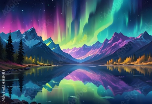 Northern Aurora Lake mountain landscape