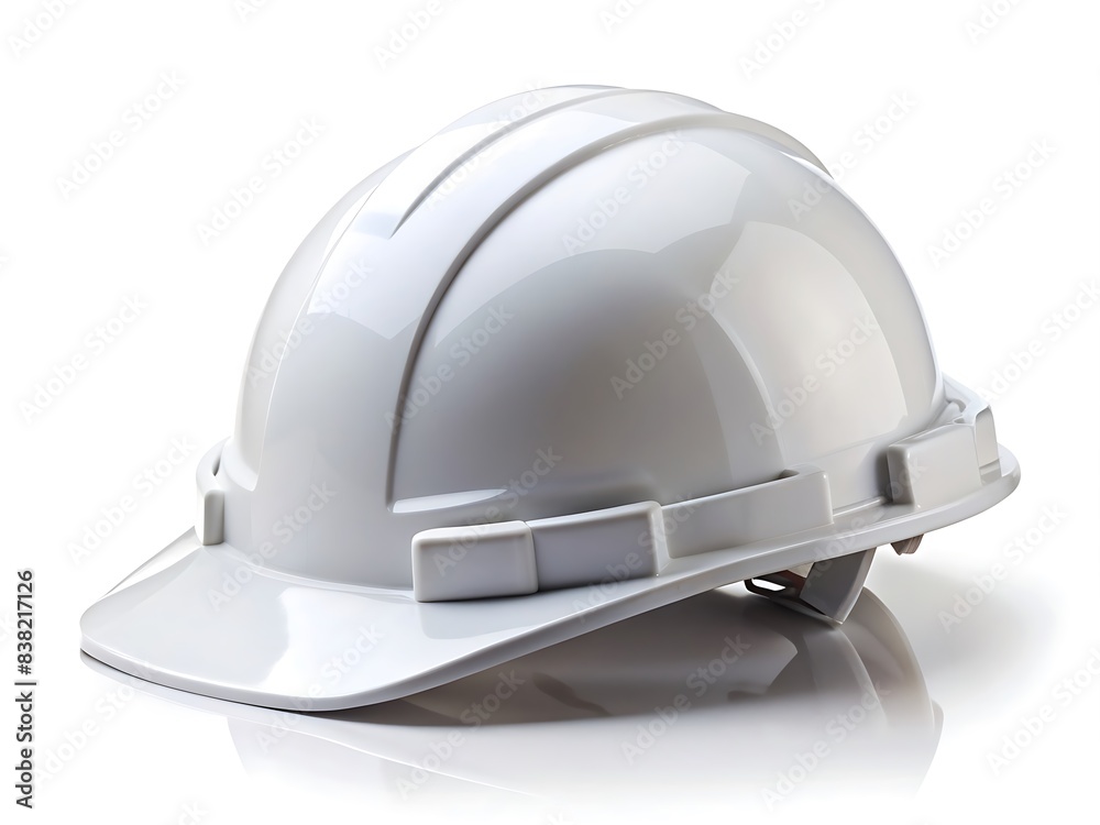 Fototapeta premium White safety engineer helmet isolated on white background. top view for design