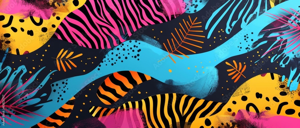 Geometric shapes and vibrant animal prints creating an energetic pattern Geometric shapes and vibrant animal prints creating an energetic pattern