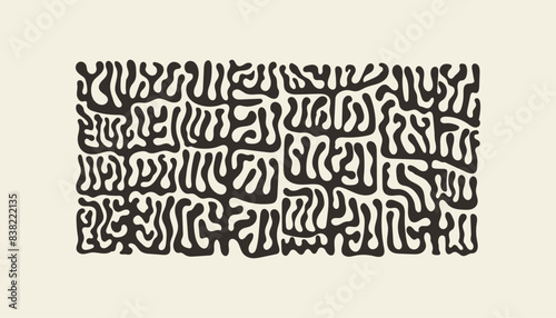 Abstract black and white natural shapes, fill space bauhaus pattern, modern hand drawn design, corals stylise banner