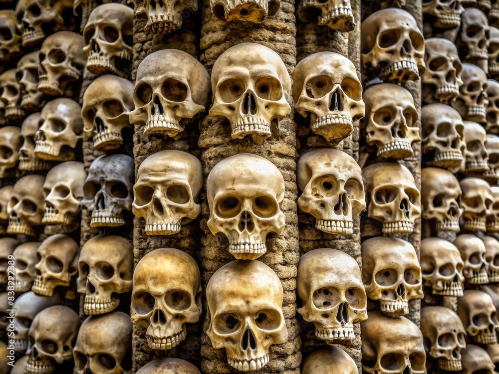 Totem skulls with human bones columns and skull towers, totem, skulls, human bones, columns, skull towers, ritual, ceremony, primitive, ancient, eerie, spooky, tribal, skeleton, macabre