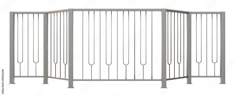 3D render showcases a captivating Art Deco balustrade with handrail, featuring a clean-lined round pattern design. Ideal for creating a modern and minimalist exterior look. 3D render showcases a captivating Art Deco balustrade with handrail, featuring a clean-lined round pattern design. Ideal for creating a modern and minimalist exterior look.