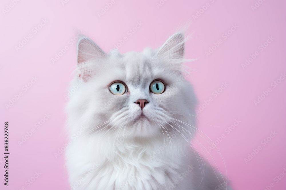 Portrait of a cute australian mist cat in solid pastel color wall