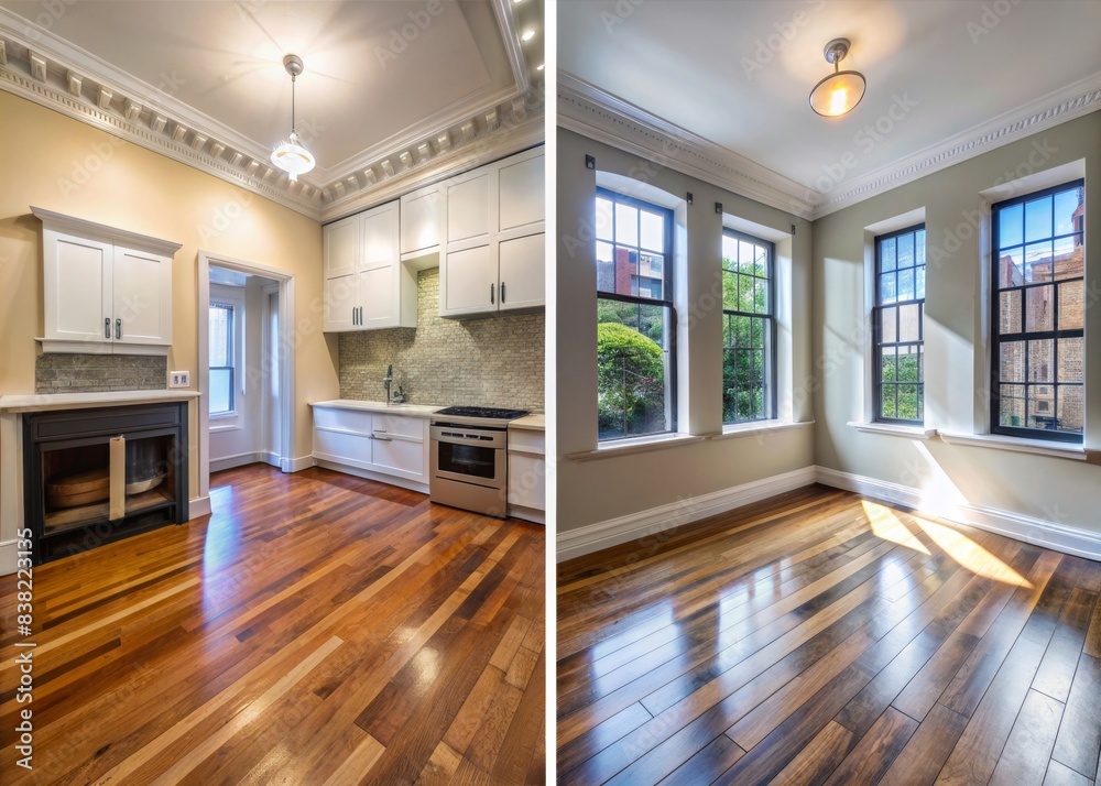 Before and after images of a beautifully restored apartment showcasing ... - Restored Factory Apartment Decor