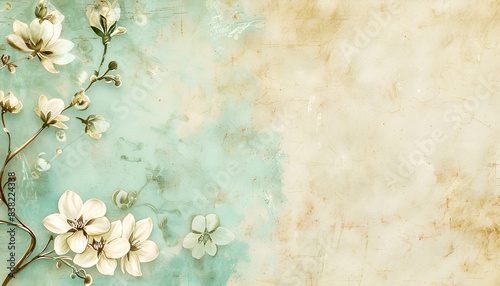 Vintage shabby chic pastel Lined textured showing text grunge shabby chic background, Jasmine flower Collage
