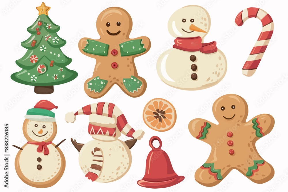 Vector set of Christmas gingerbread. Gingerbread of various shapes - balls, Christmas tree, star. Vector set of Christmas gingerbread. Gingerbread of various shapes - balls, Christmas tree, star.