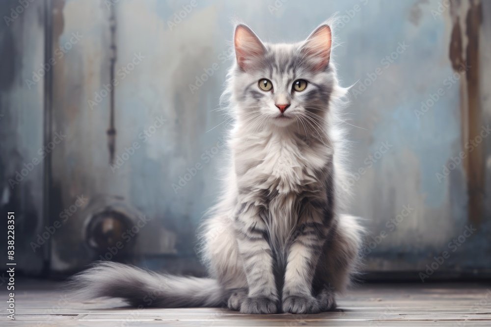 Portrait of a cute australian mist cat isolated in empty modern loft background Portrait of a cute australian mist cat isolated in empty modern loft background