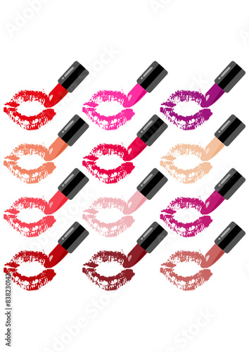 Set of lipstick and feminine lips with different colors